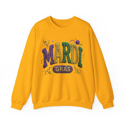 Mardi Gras Faux Yarn Design on a Gildan Sweatshirt