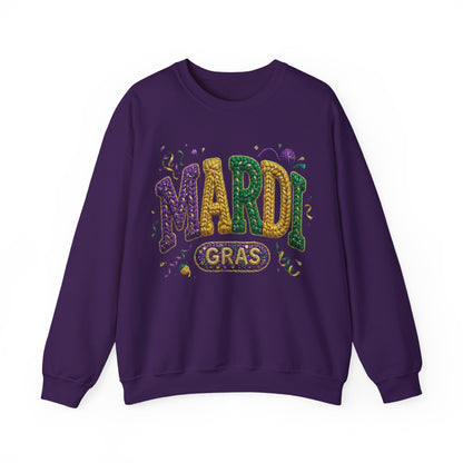 Mardi Gras Faux Yarn Design on a Gildan Sweatshirt