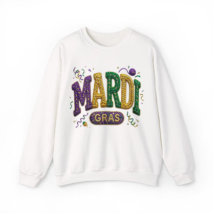 Mardi Gras Faux Yarn Design on a Gildan Sweatshirt