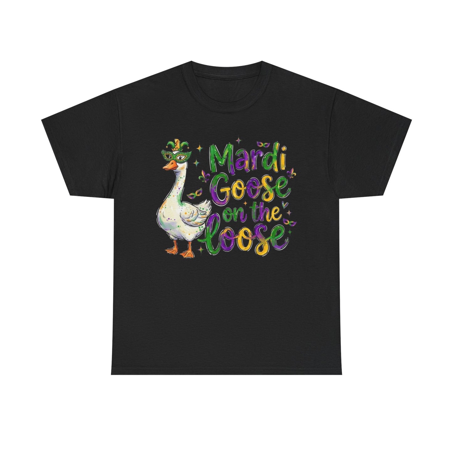 Mardi Gras Goose on the Loose Design on a Gildan T-Shirt