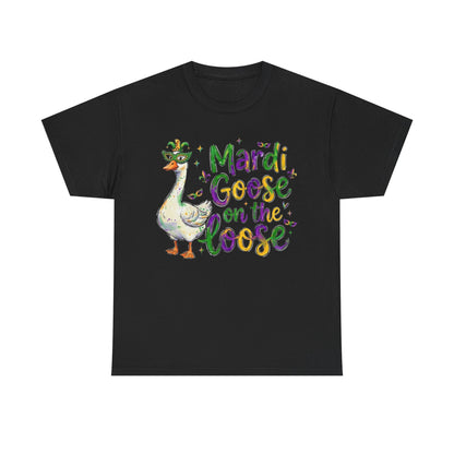 Mardi Gras Goose on the Loose Design on a Gildan T-Shirt
