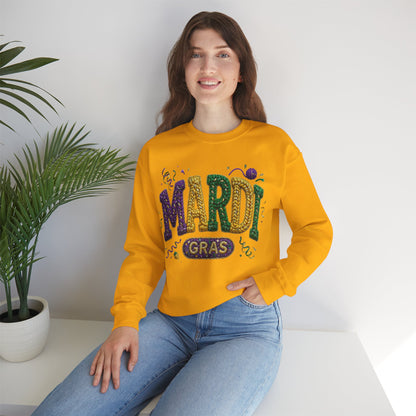 Mardi Gras Faux Yarn Design on a Gildan Sweatshirt