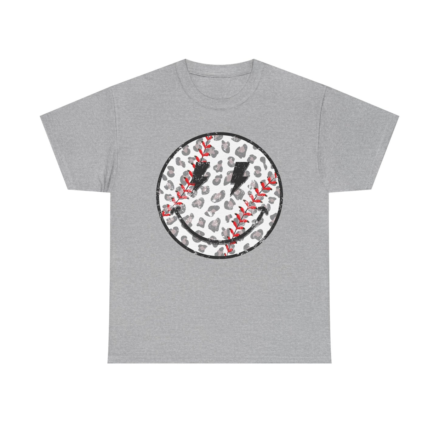 Baseball Leopard Smiley Face Graphic Shirt