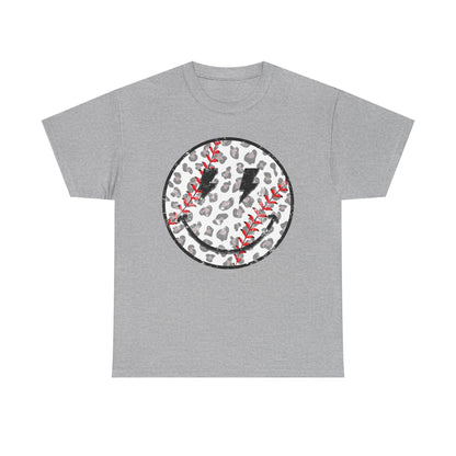 Baseball Leopard Smiley Face Graphic Shirt