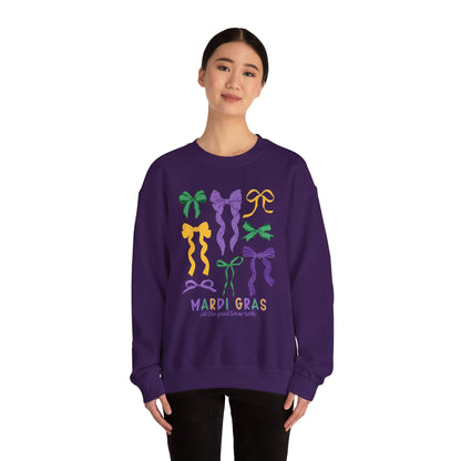 Mardi Gras Croquette Bow on a Gildan Sweatshirt