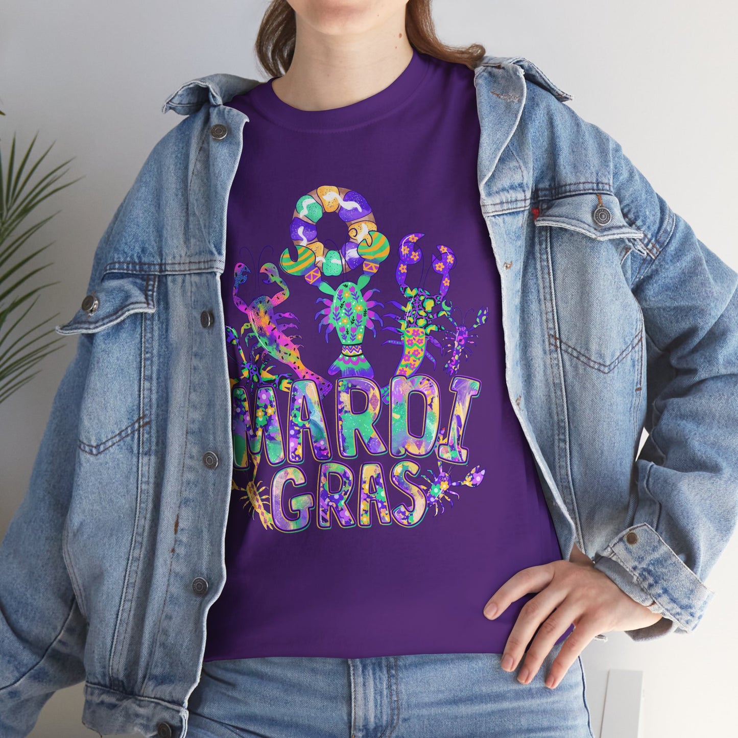 Mardi Gras Watercolor Crawfish on a Gildan T-Shirt