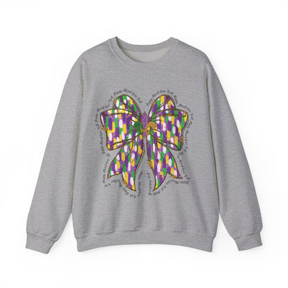 Mardi Gras Croquette Bow on a Gildan Sweatshirt