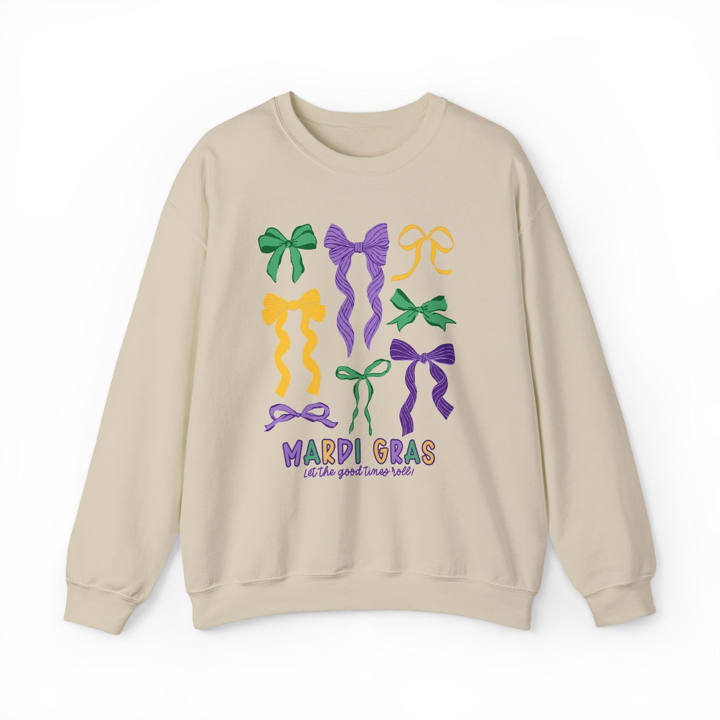 Mardi Gras Croquette Bow on a Gildan Sweatshirt