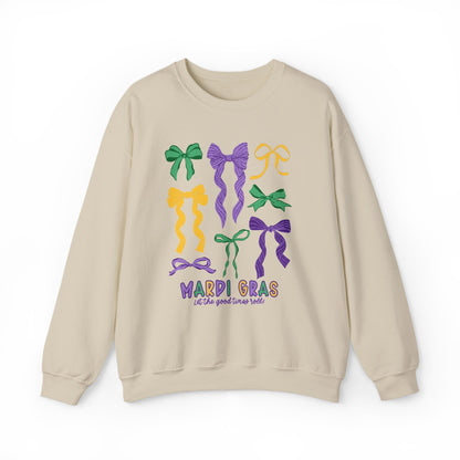 Mardi Gras Croquette Bow on a Gildan Sweatshirt