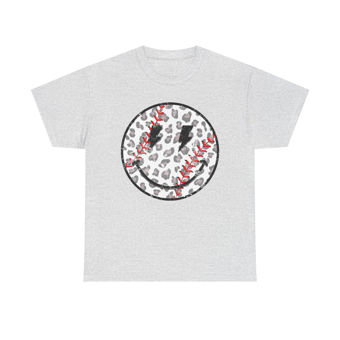 Baseball Leopard Smiley Face Graphic Shirt
