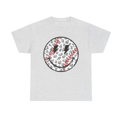 Baseball Leopard Smiley Face Graphic Shirt