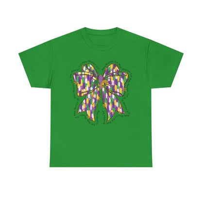 Mardi Gras Croquette Bow on a Gildan T-Shirt