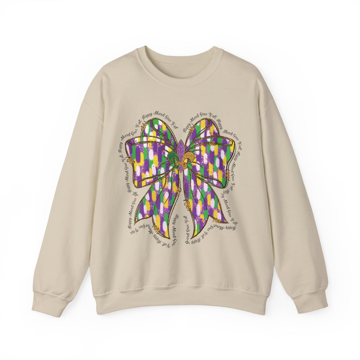 Mardi Gras Croquette Bow on a Gildan Sweatshirt
