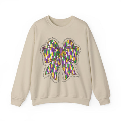 Mardi Gras Croquette Bow on a Gildan Sweatshirt