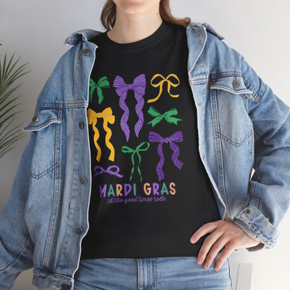 Mardi Gras Croquette Bow on a Gildan T-Shirt
