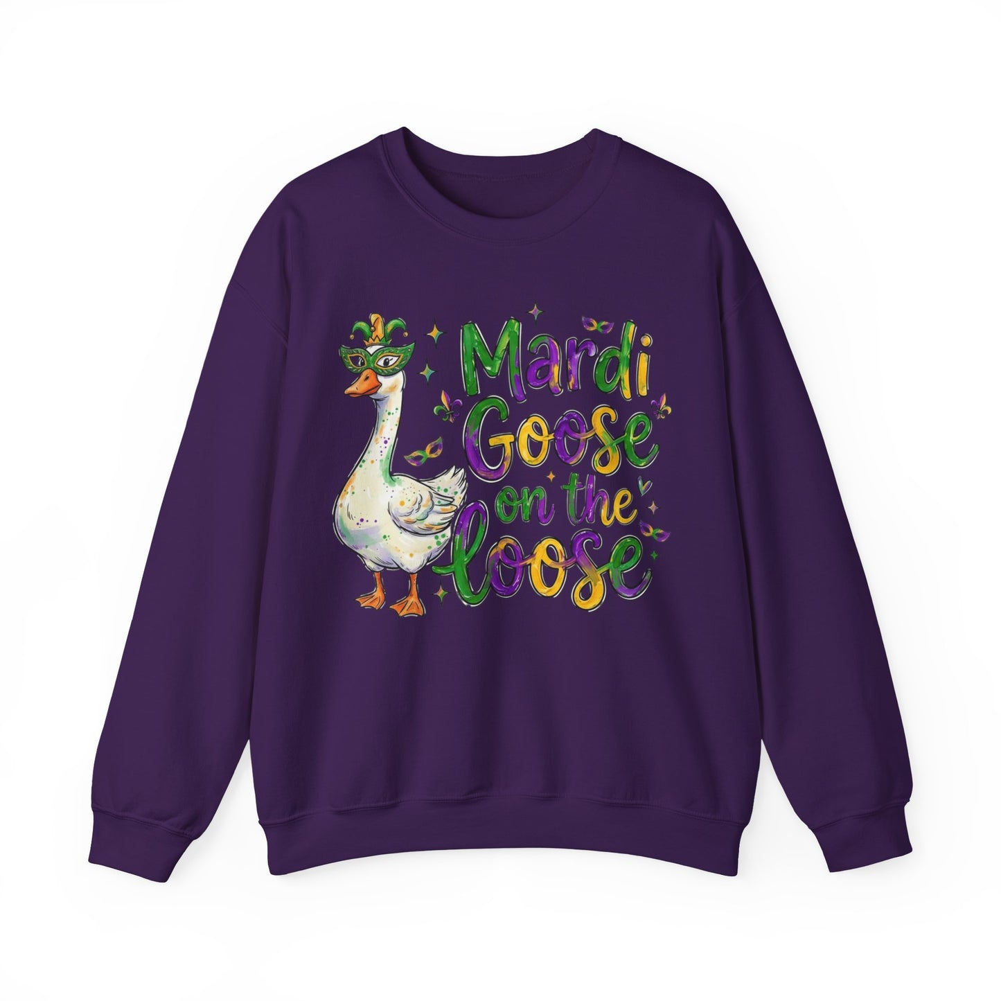 Mardi Gras Goose on the Loose Design on a Gildan Sweatshirt