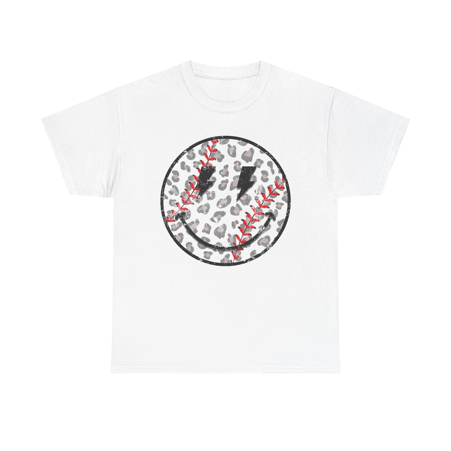 Baseball Leopard Smiley Face Graphic Shirt