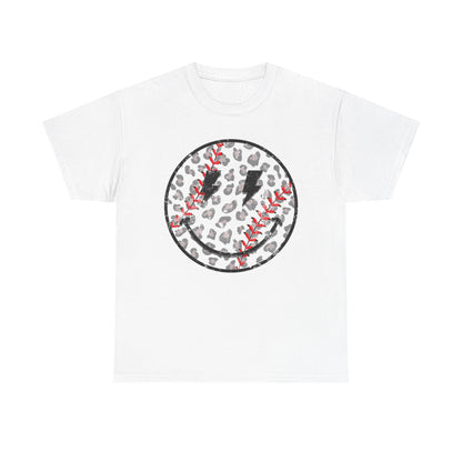 Baseball Leopard Smiley Face Graphic Shirt