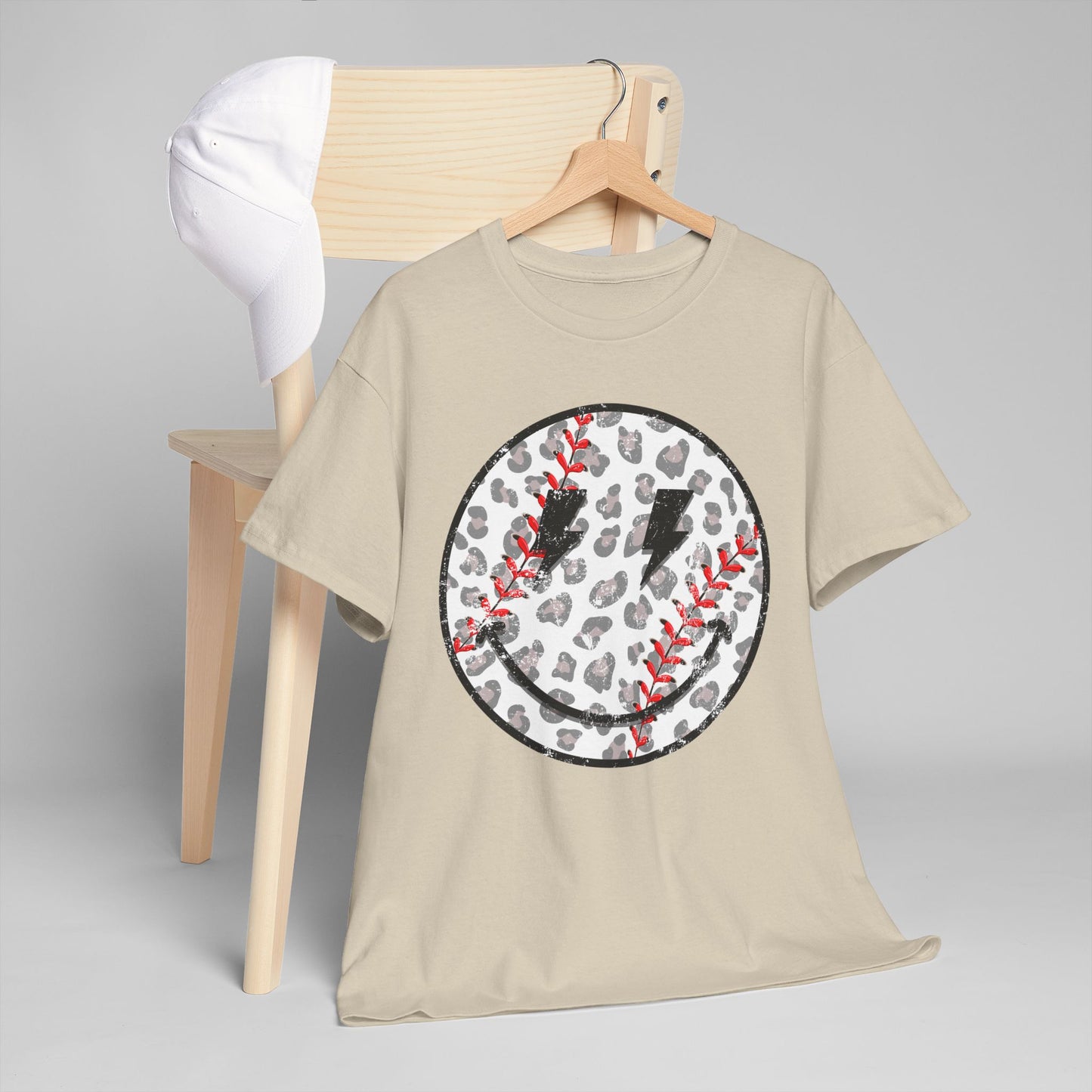 Baseball Leopard Smiley Face Graphic Shirt