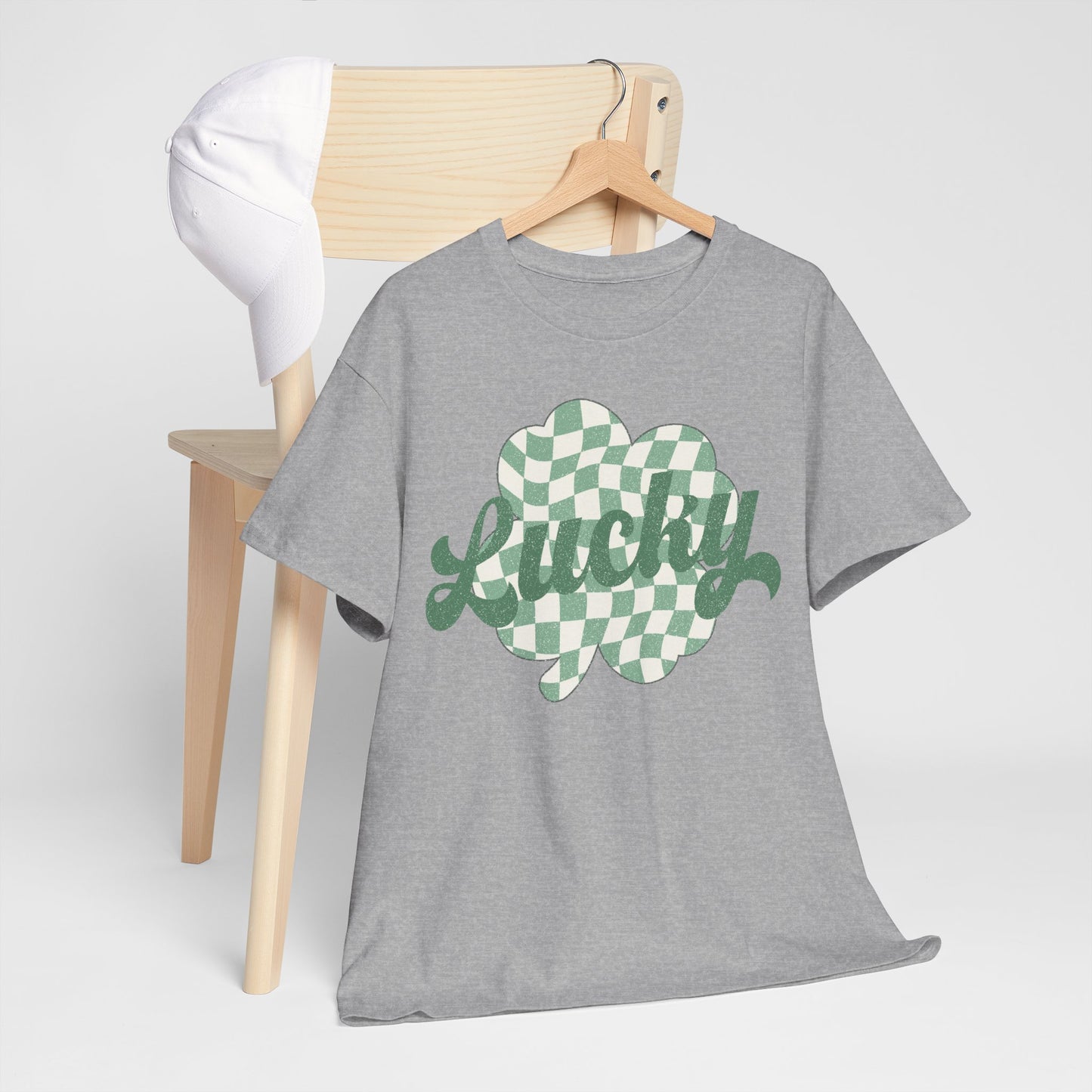 Lucky Checkered Clover on a Gildan Shirt
