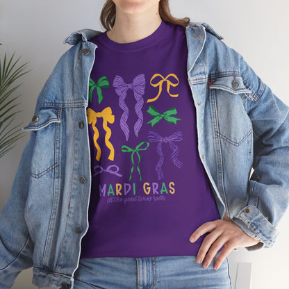 Mardi Gras Croquette Bow on a Gildan T-Shirt
