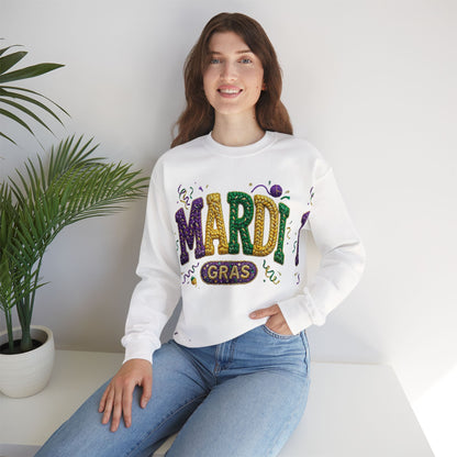 Mardi Gras Faux Yarn Design on a Gildan Sweatshirt