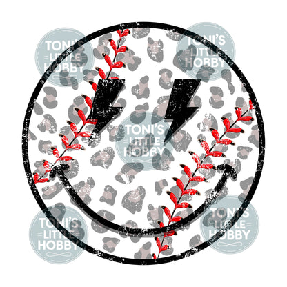 Baseball Smiley Face Leopard Print