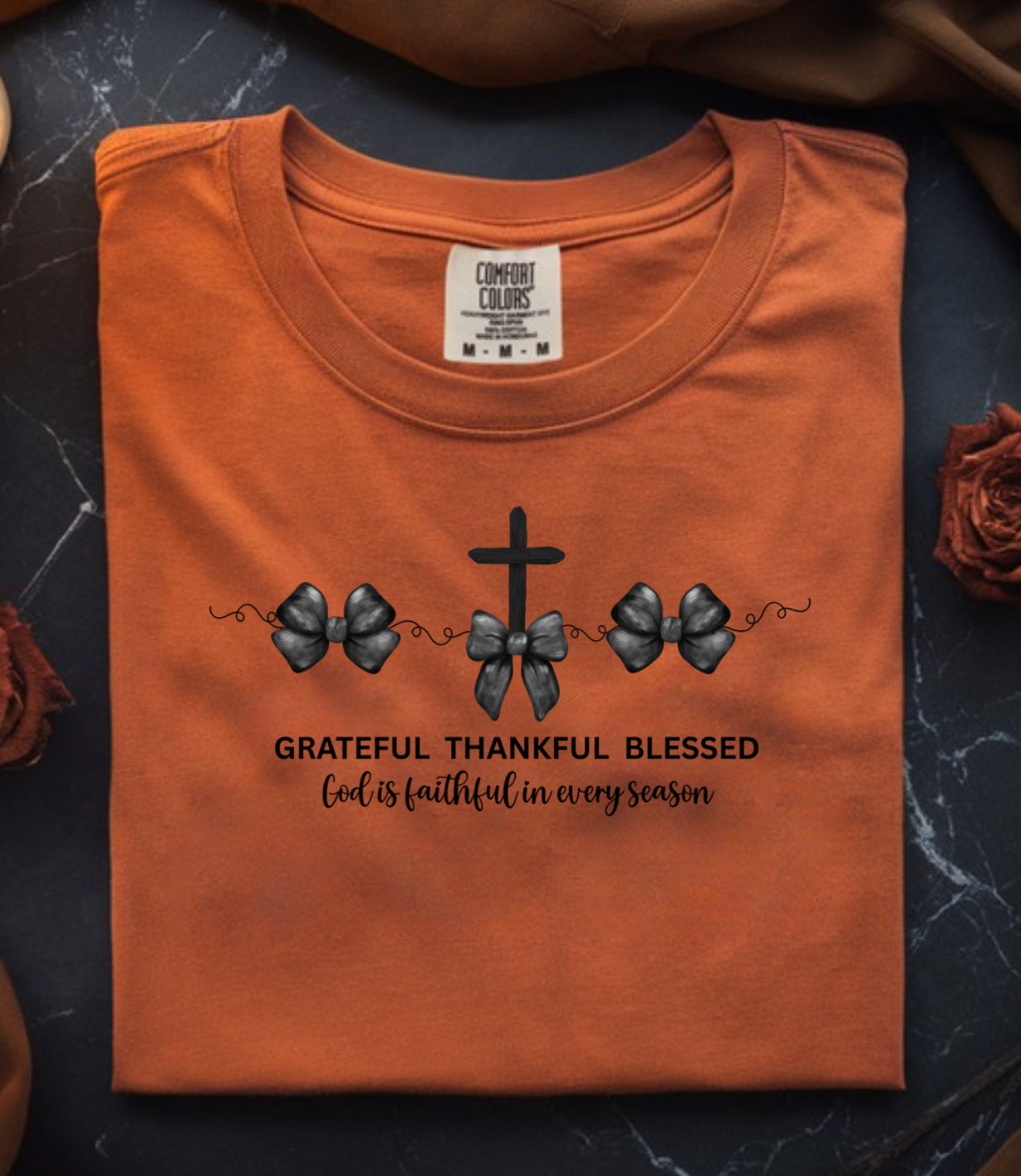 Black Bows Grateful Thankful Blessed Comfort Color Shirts