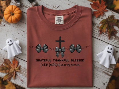 Black Bows Grateful Thankful Blessed Comfort Color Shirts