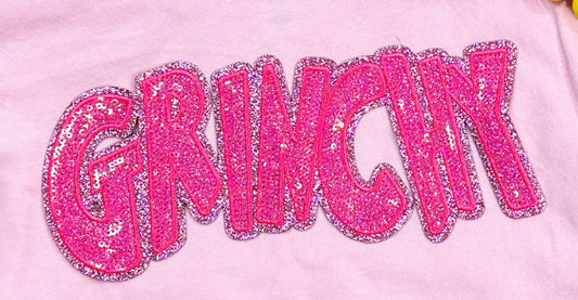 Youth Pink Grinchy Sequins Patch