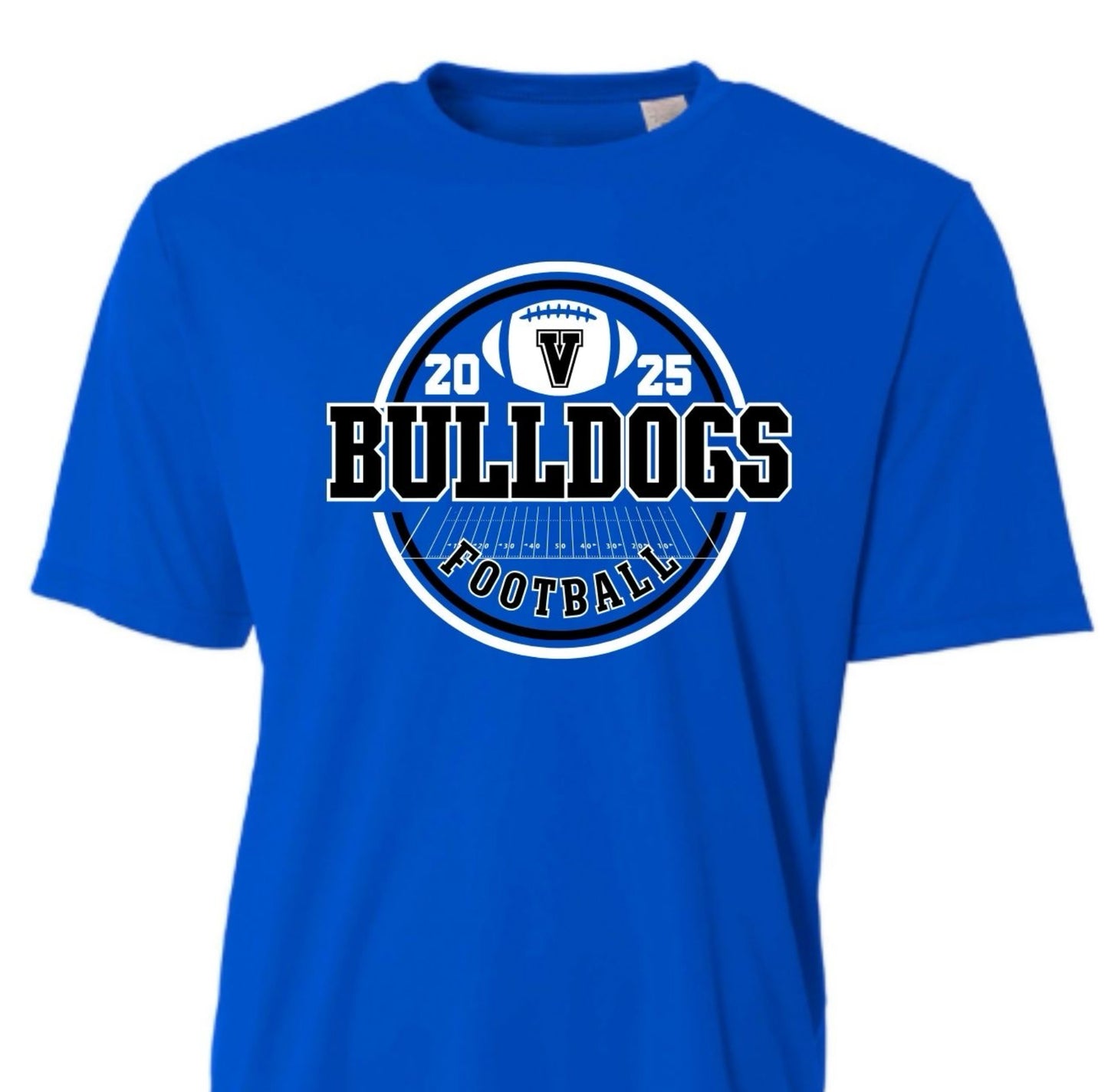 Vancleave Bulldogs Circle Football Shirt - Gildan or A4 Brand T-Shirt (Adult)