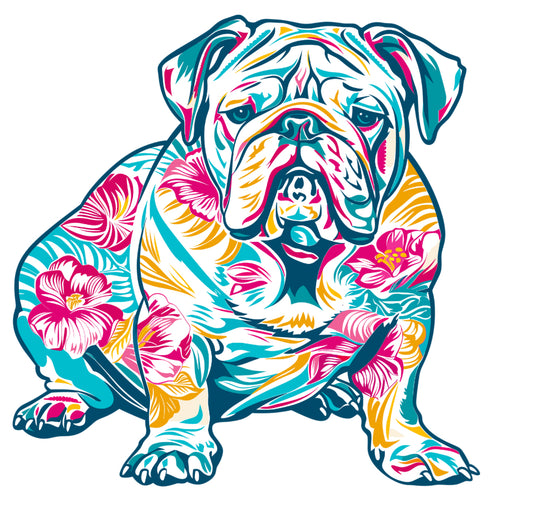 *SALE ITEM Floral Bulldog Sitting