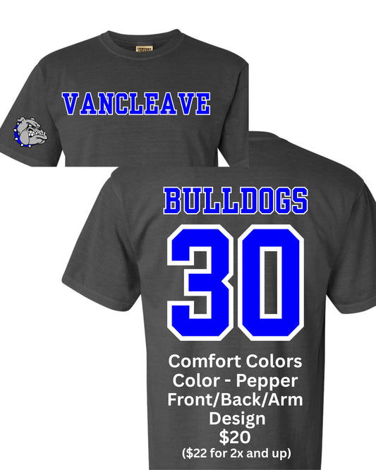Custom Vancleave Bulldogs Shirt with Custom Number- Comfort Colors or A4 Brand T-Shirt